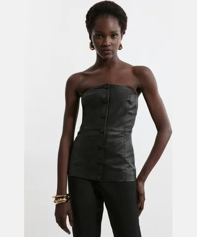 Karen Millen Leather Button Front Corset Top