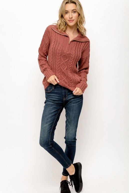 Kasey Cable Knit Zip Sweater