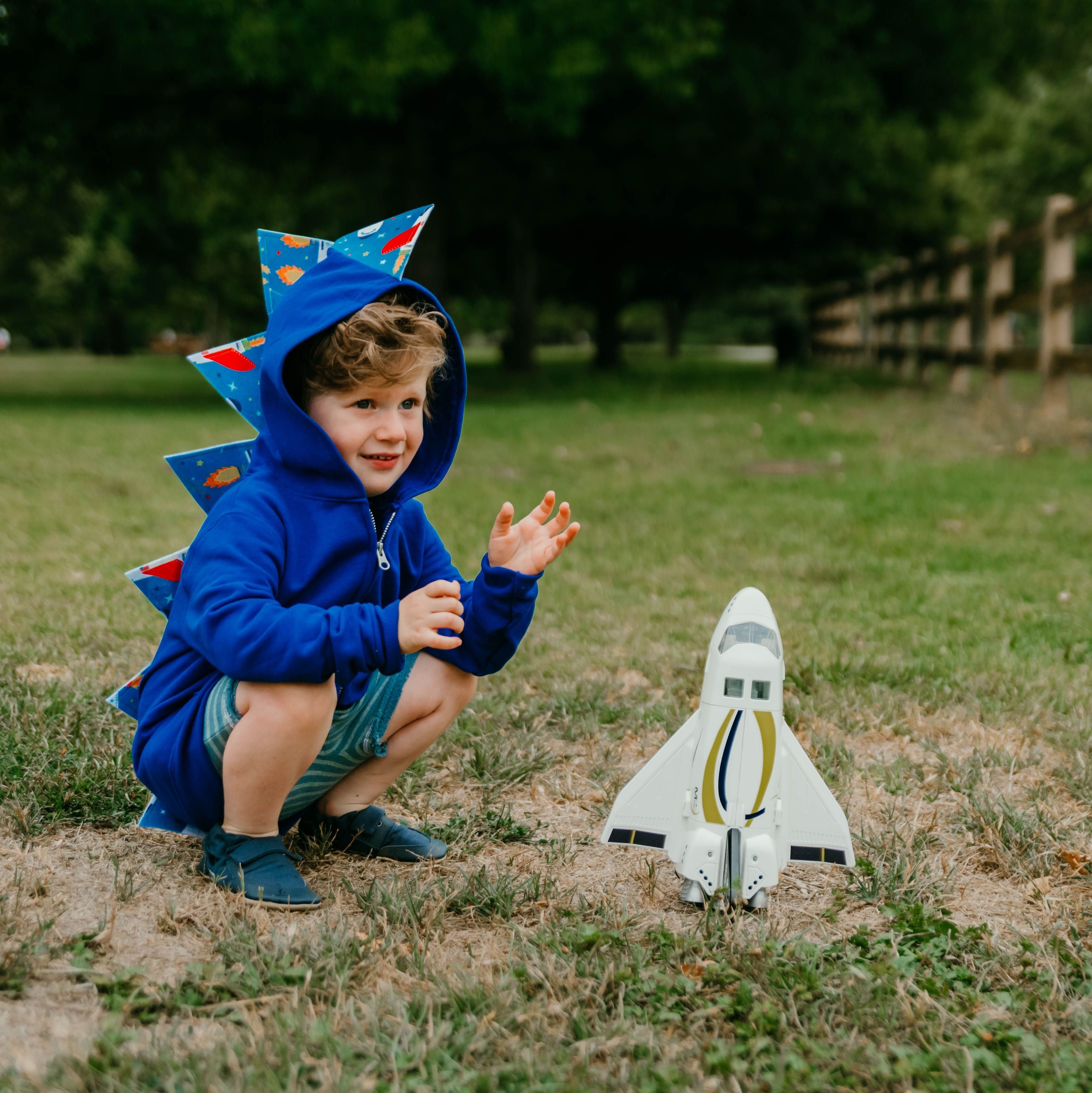 Kids Blue Space Dinosaur Hoodie - Rocket Rex