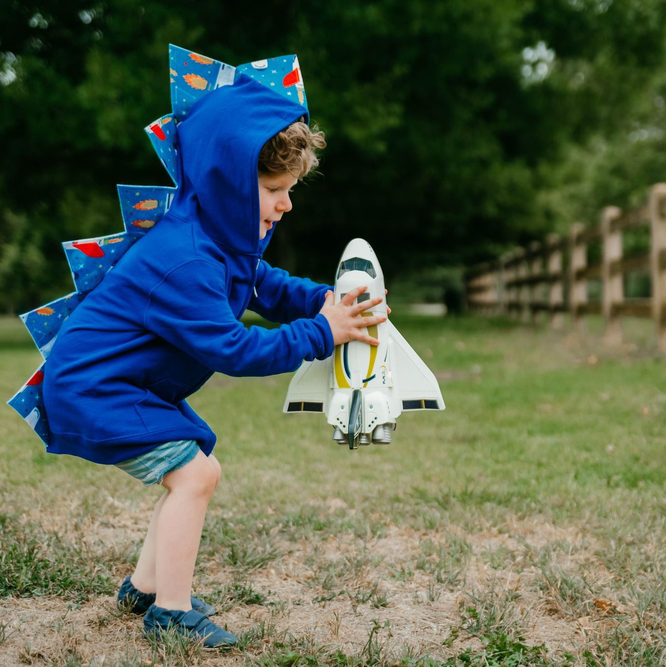 Kids Blue Space Dinosaur Hoodie - Rocket Rex