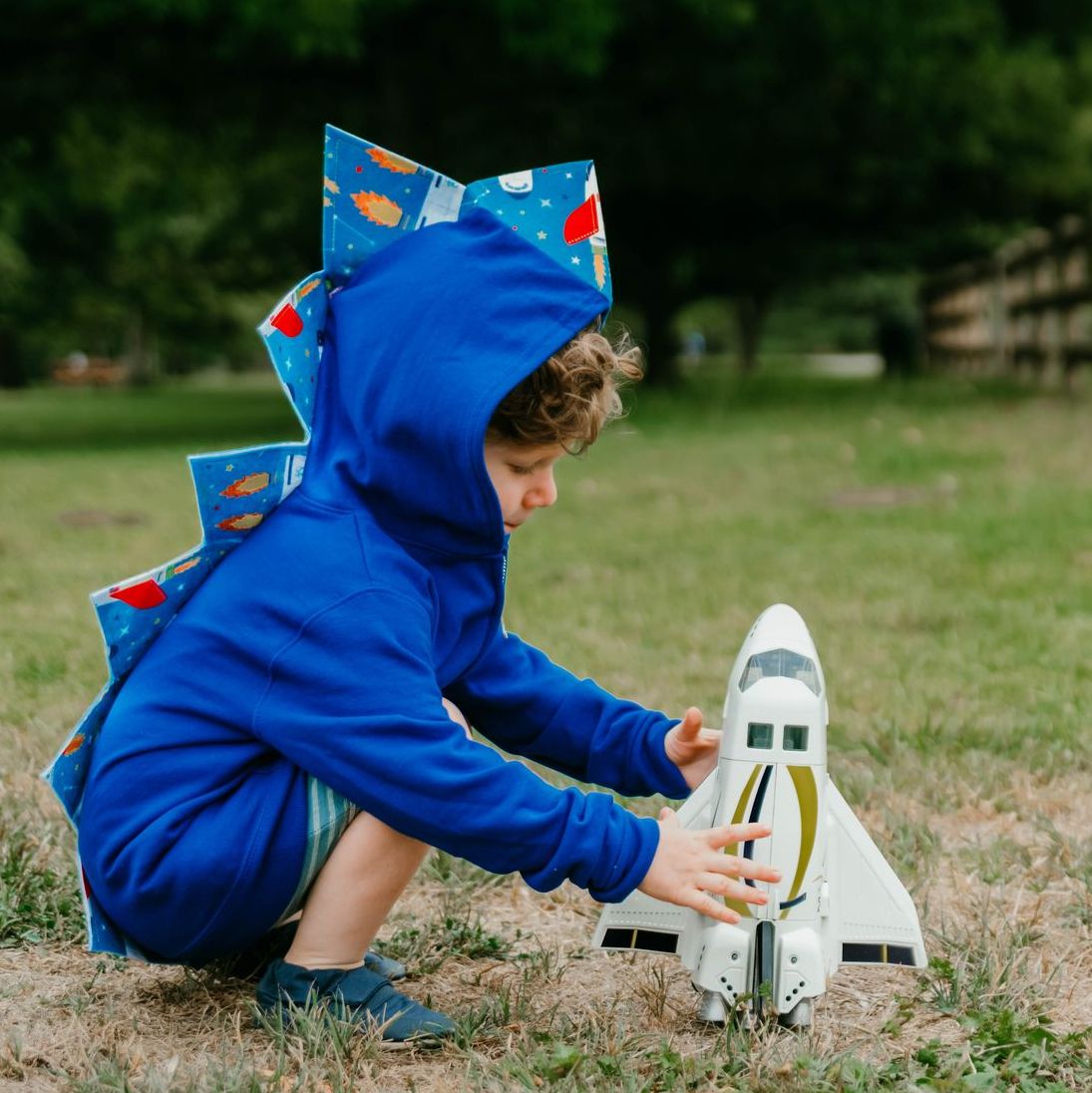 Kids Blue Space Dinosaur Hoodie - Rocket Rex