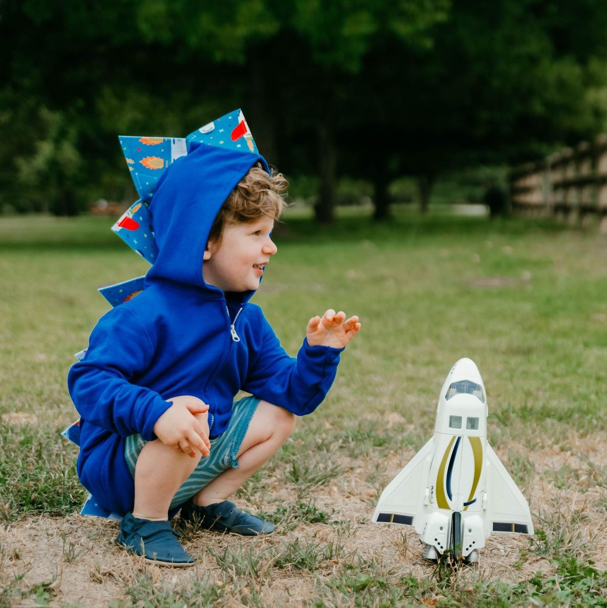 Kids Blue Space Dinosaur Hoodie - Rocket Rex