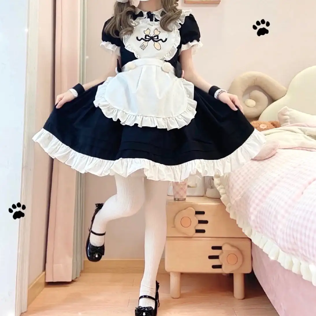 Kitty embroidery apron maid dress