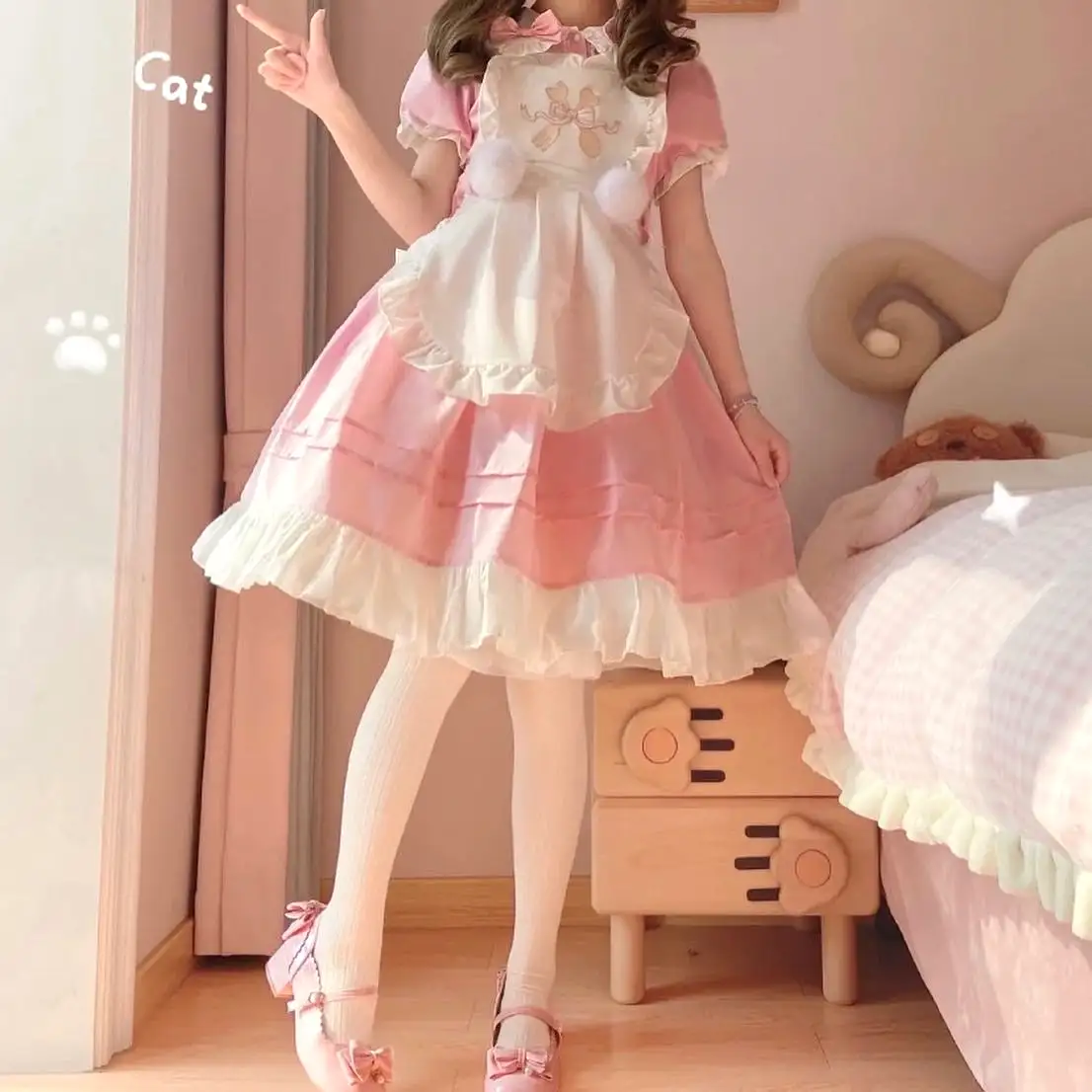 Kitty embroidery apron maid dress