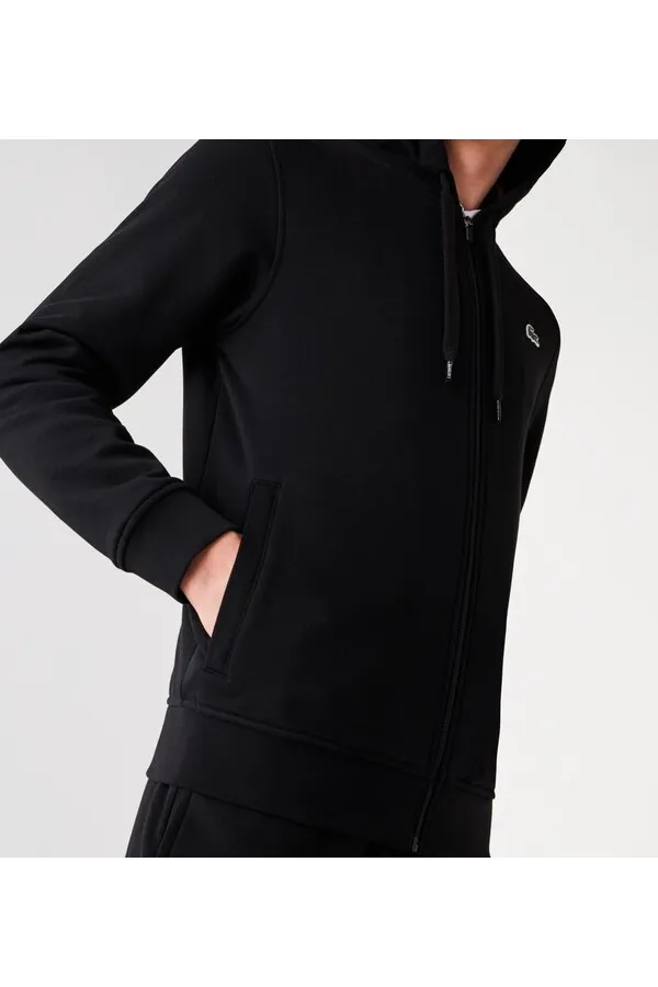 Lacoste Zip Logo Hoodie Black