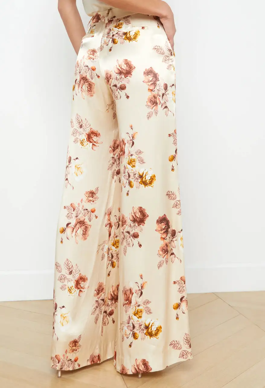 L’agence - Pilar Wide Leg Pant - Buff Multi Tonal Rose Floral