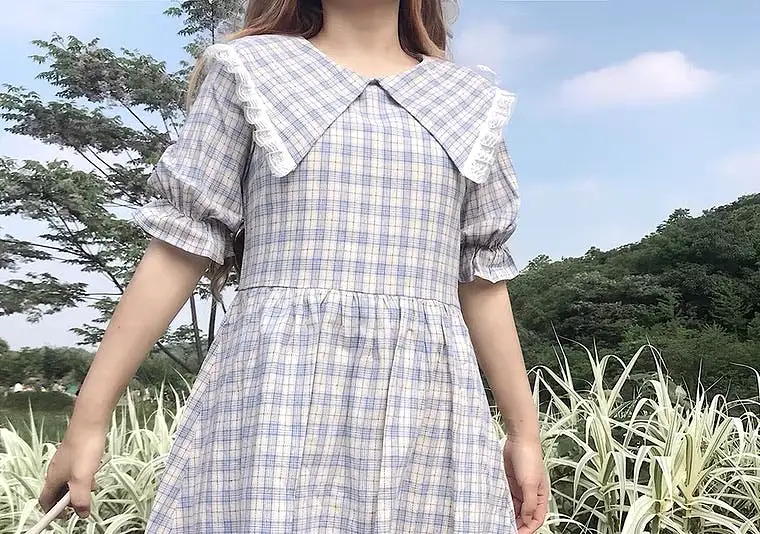 Large lapel indie pop check dress