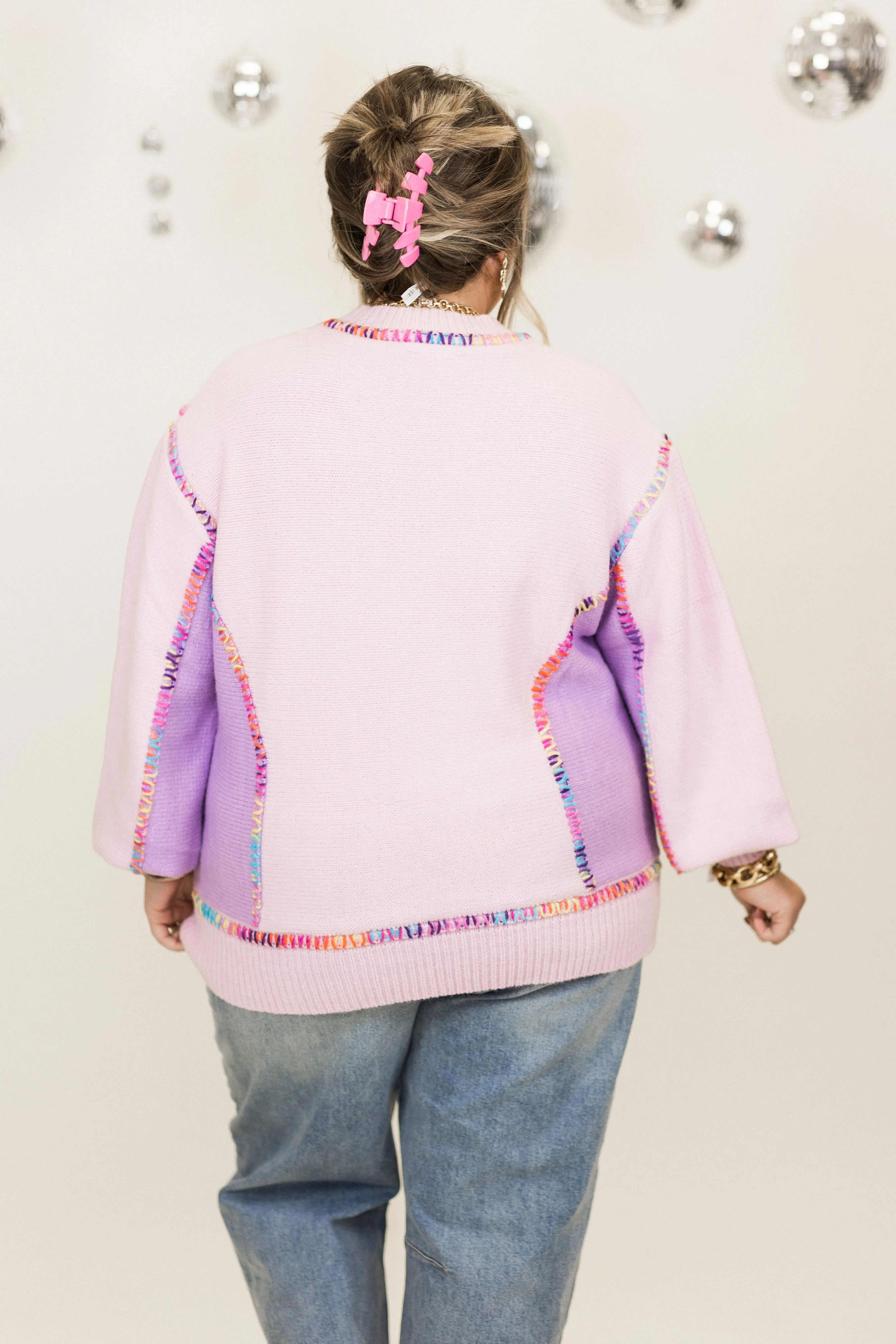 Lavender Multi Rainbow Reverse Seam Sweater