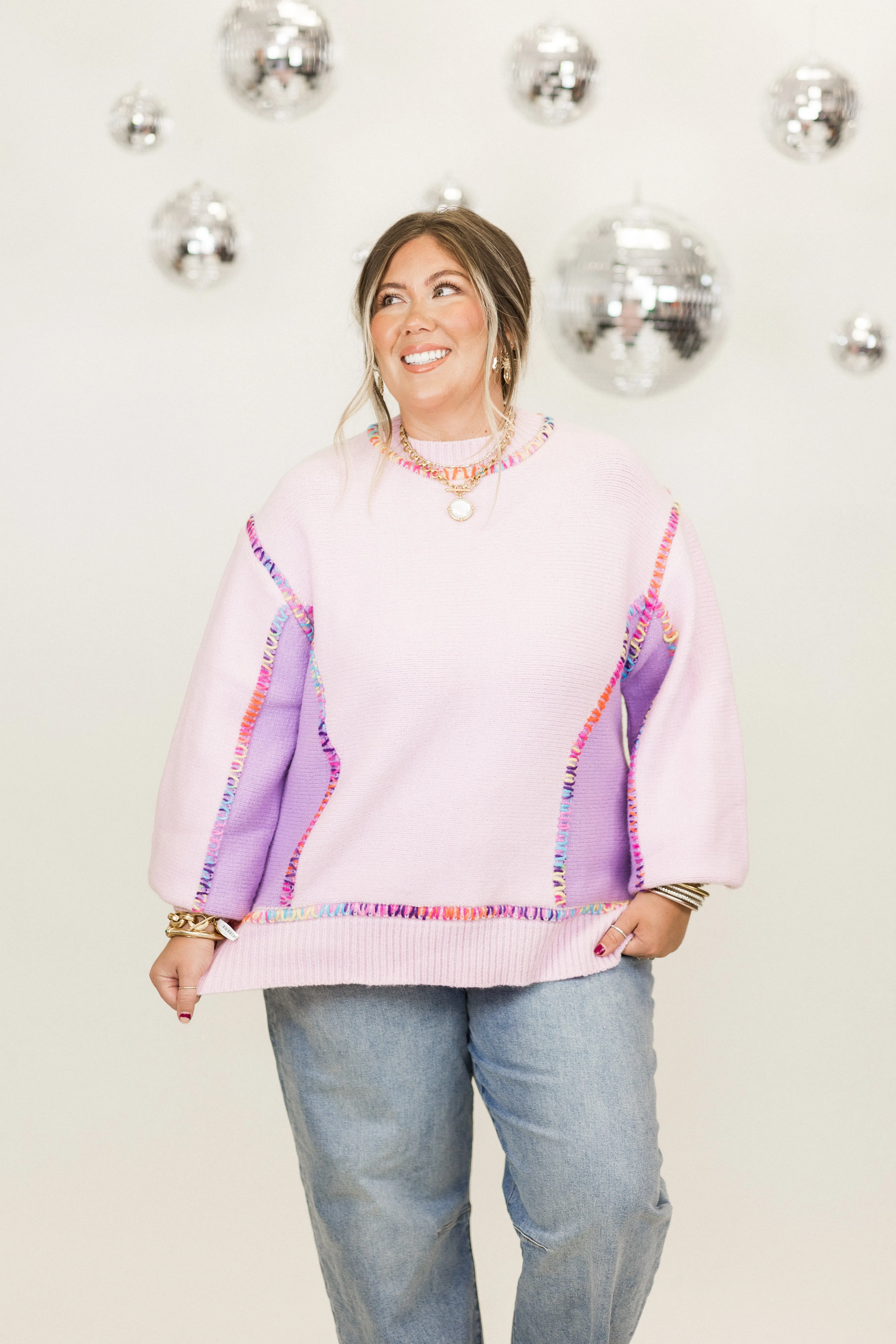 Lavender Multi Rainbow Reverse Seam Sweater