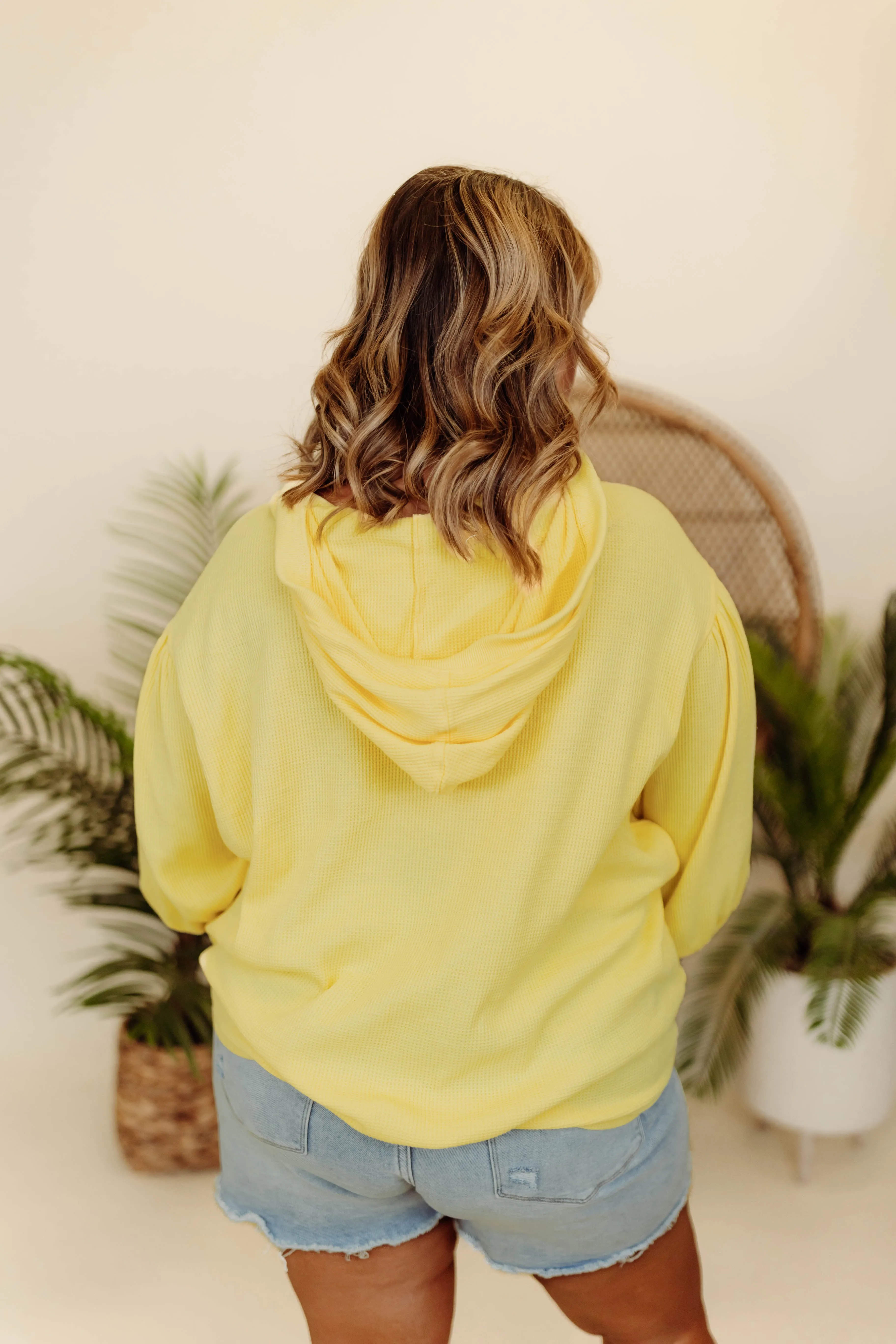 Lemon 3/4 Sleeve Waffle Knit Hoodie