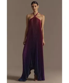 L'IDÉE Déesse Halter Pleated Maxi Dress