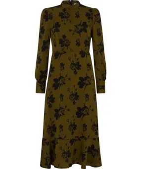 Lily and Lionel Women's Green Scarlett High Neck Floral Print Midi Dress In Khaki