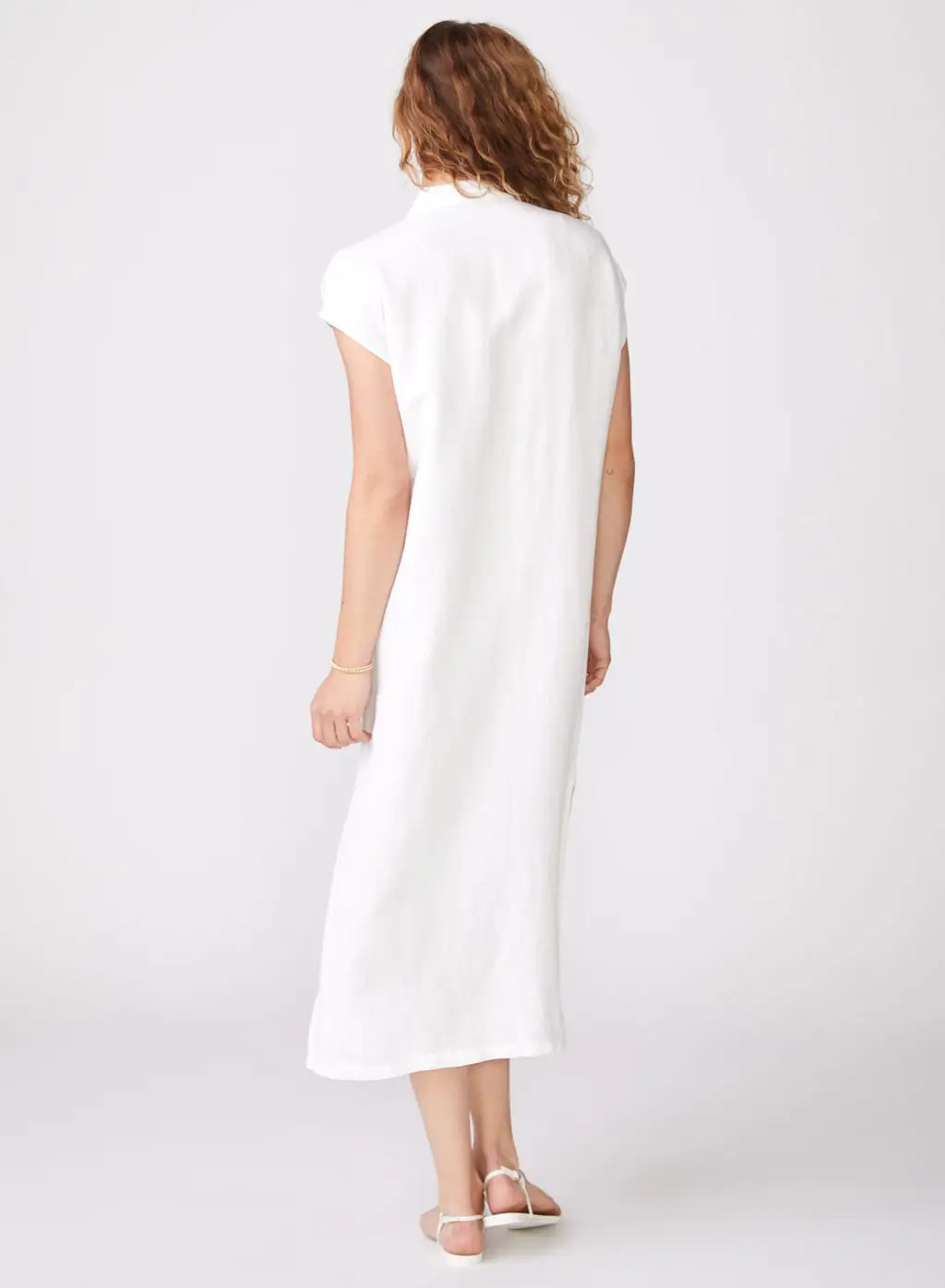 Linen Short Sleeve Maxi Shirt Dress in White