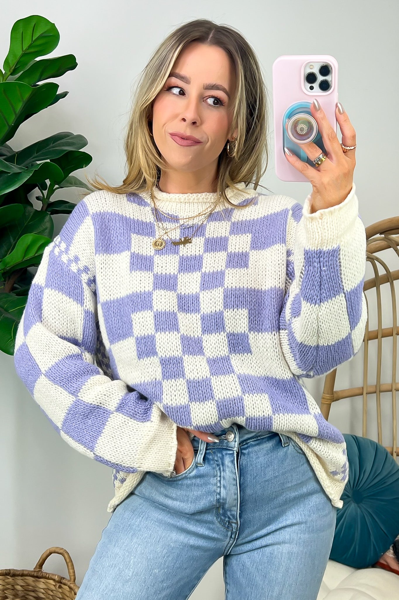 Livia Mixed Checkered Contrast Sweater - FINAL SALE