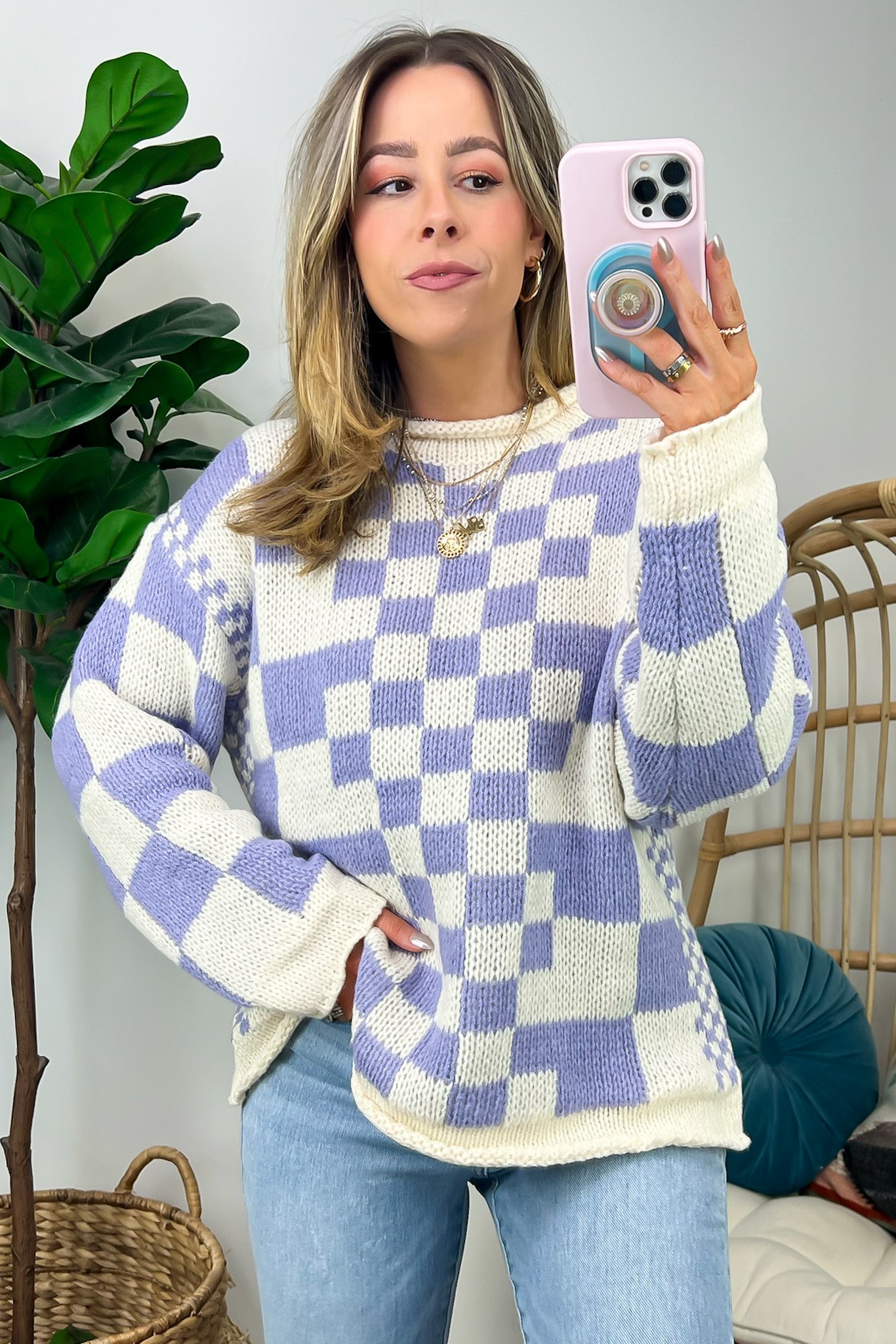 Livia Mixed Checkered Contrast Sweater - FINAL SALE