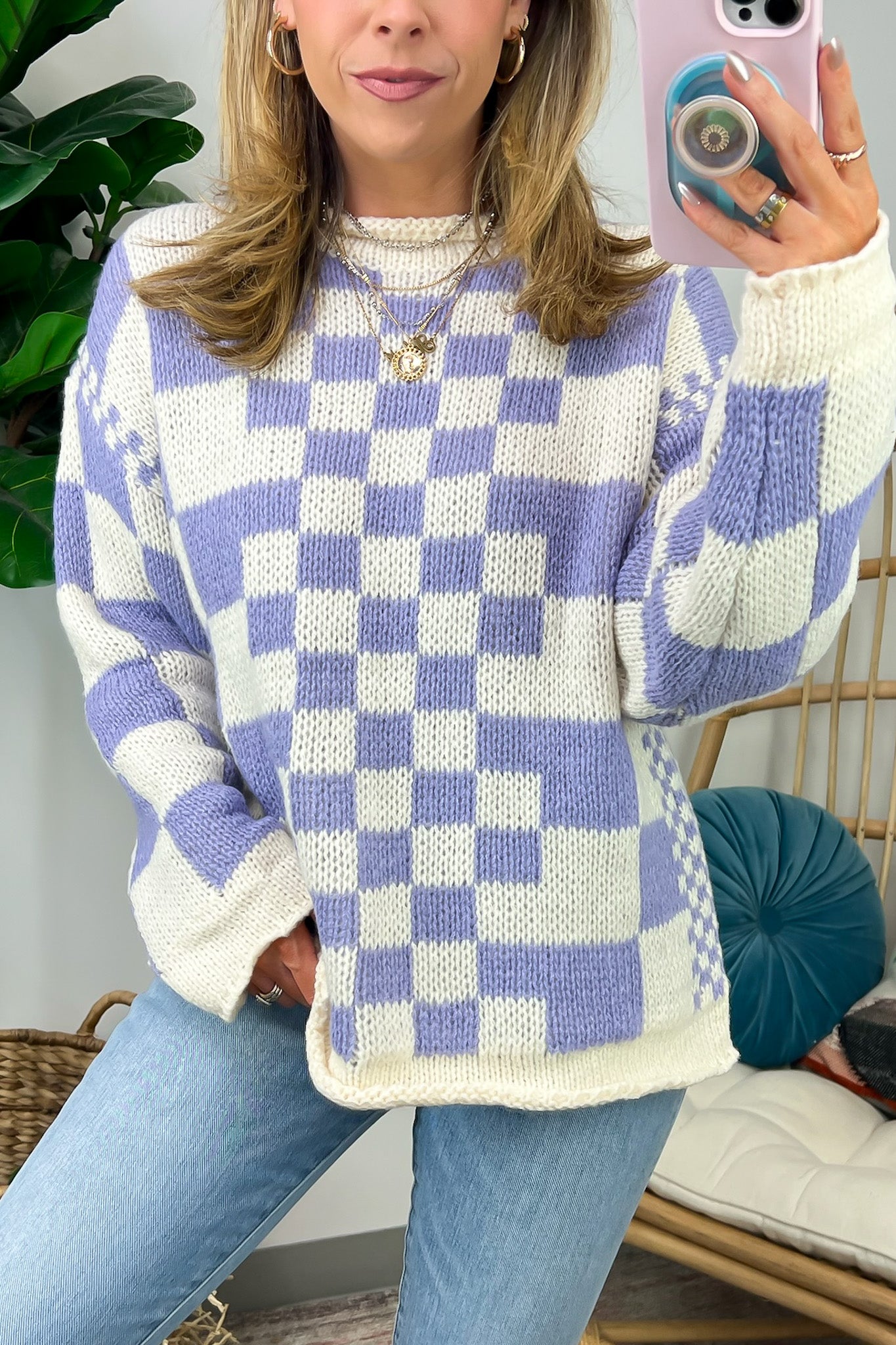 Livia Mixed Checkered Contrast Sweater - FINAL SALE