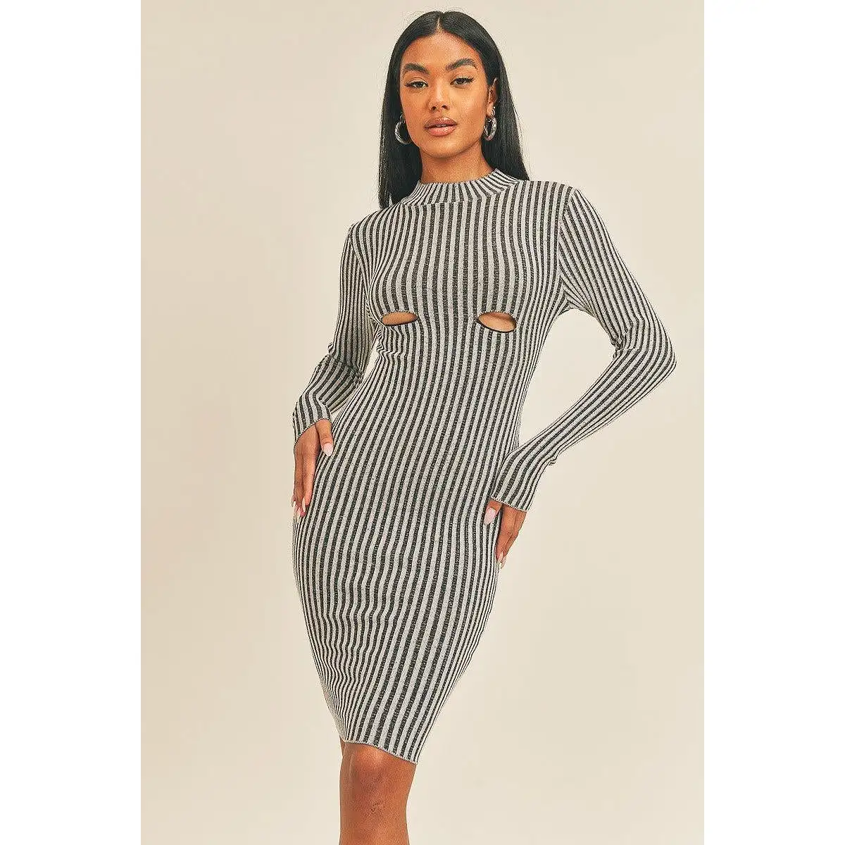 Long Sleeve Stripe Print Midi Dress