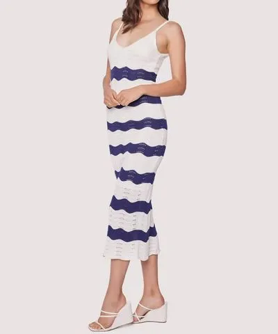 Lost And Wander Kairi Midi Dress In Cream/navy