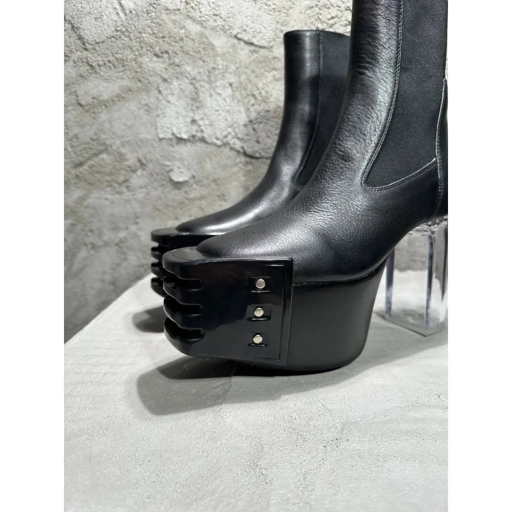 Men and Women Luxury Black Genuine Leather High Heel Ankle Boots