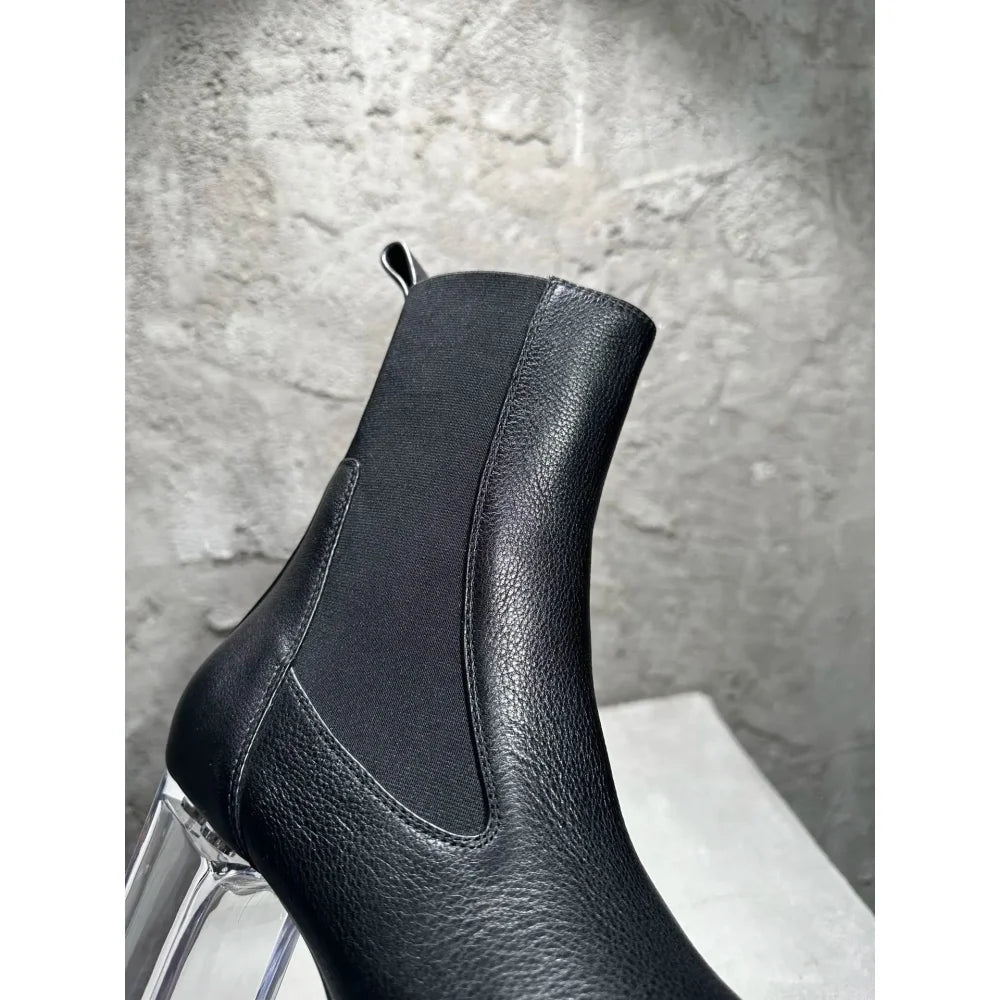 Men and Women Luxury Black Genuine Leather High Heel Ankle Boots