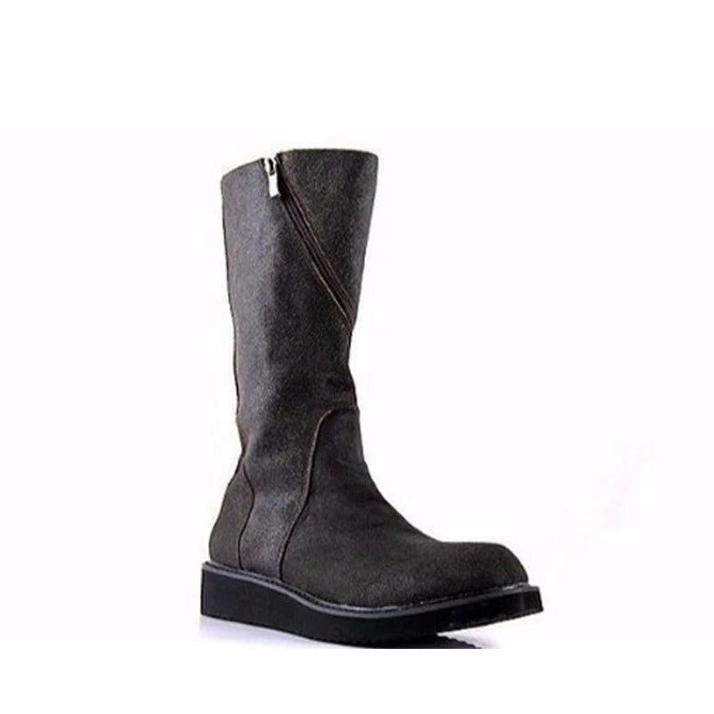 Men's Luxury Casual Winter Genuine Leather Mid-Calf Zipper Snow Boots