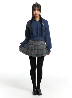 Mid Waist Pleated Check Zip Mini Skirt OJ302