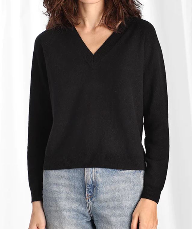 Minnie Rose V-Neck Cashmere Sweater - Black