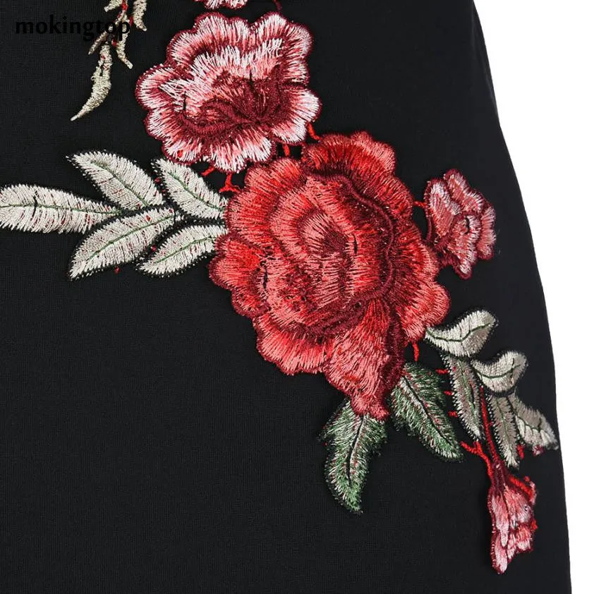 mokingtop Embroidered Floral Dress Mesh Sexy Transparent Women Dress Zipper Black Bodycon Dress Vestidos Curtos#99 SM6