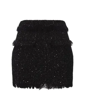 MSGM Black Lurex Tweed Mini Skirt