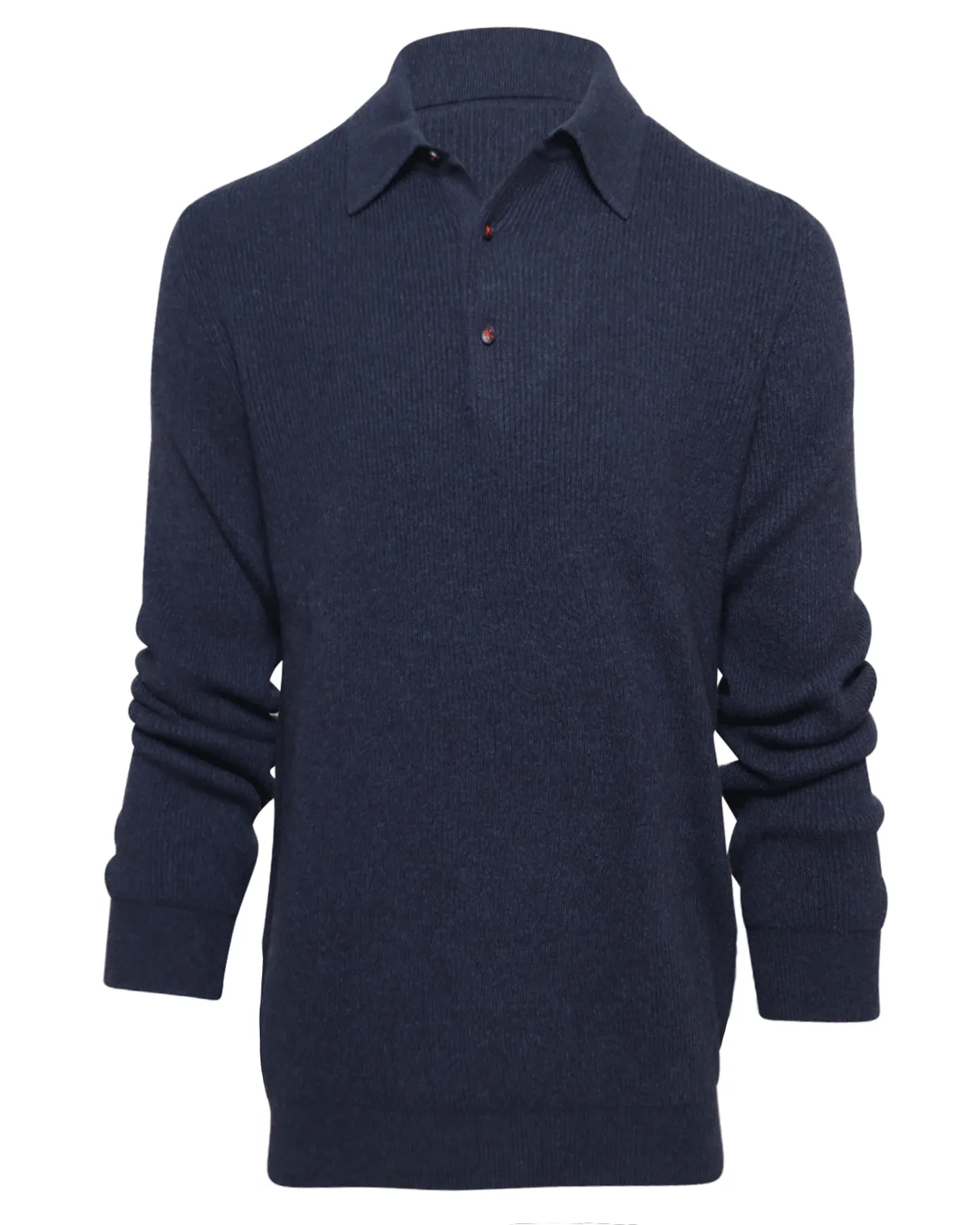 Navy Ribbed Cashmere Polo Sweater