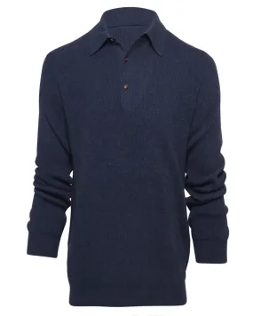 Navy Ribbed Cashmere Polo Sweater