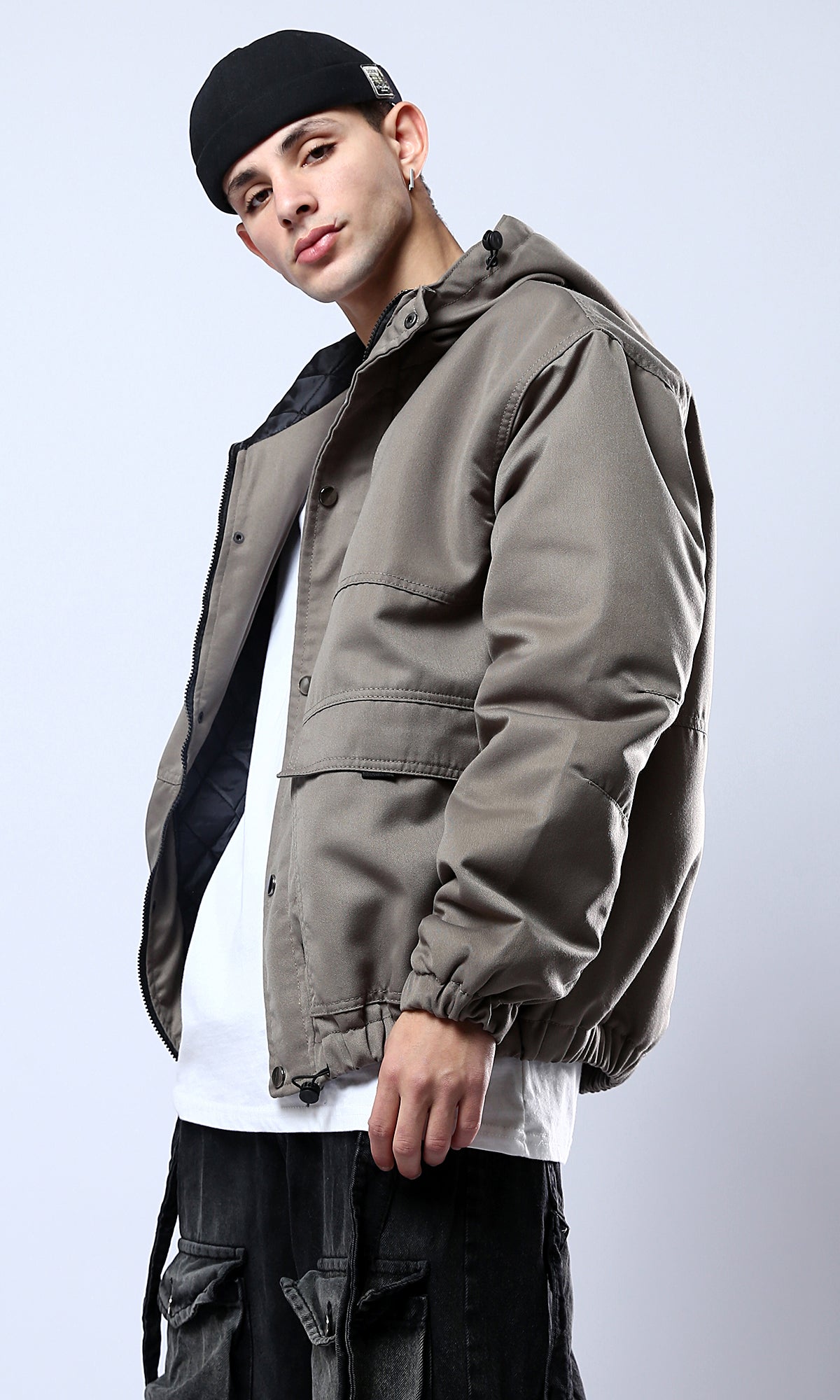 O174460 Dark Grey Solid Jacket With Double Closure