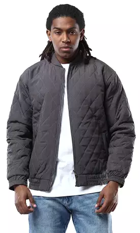 O175350 Dark Grey Quilted Jacket With Elastic Hem