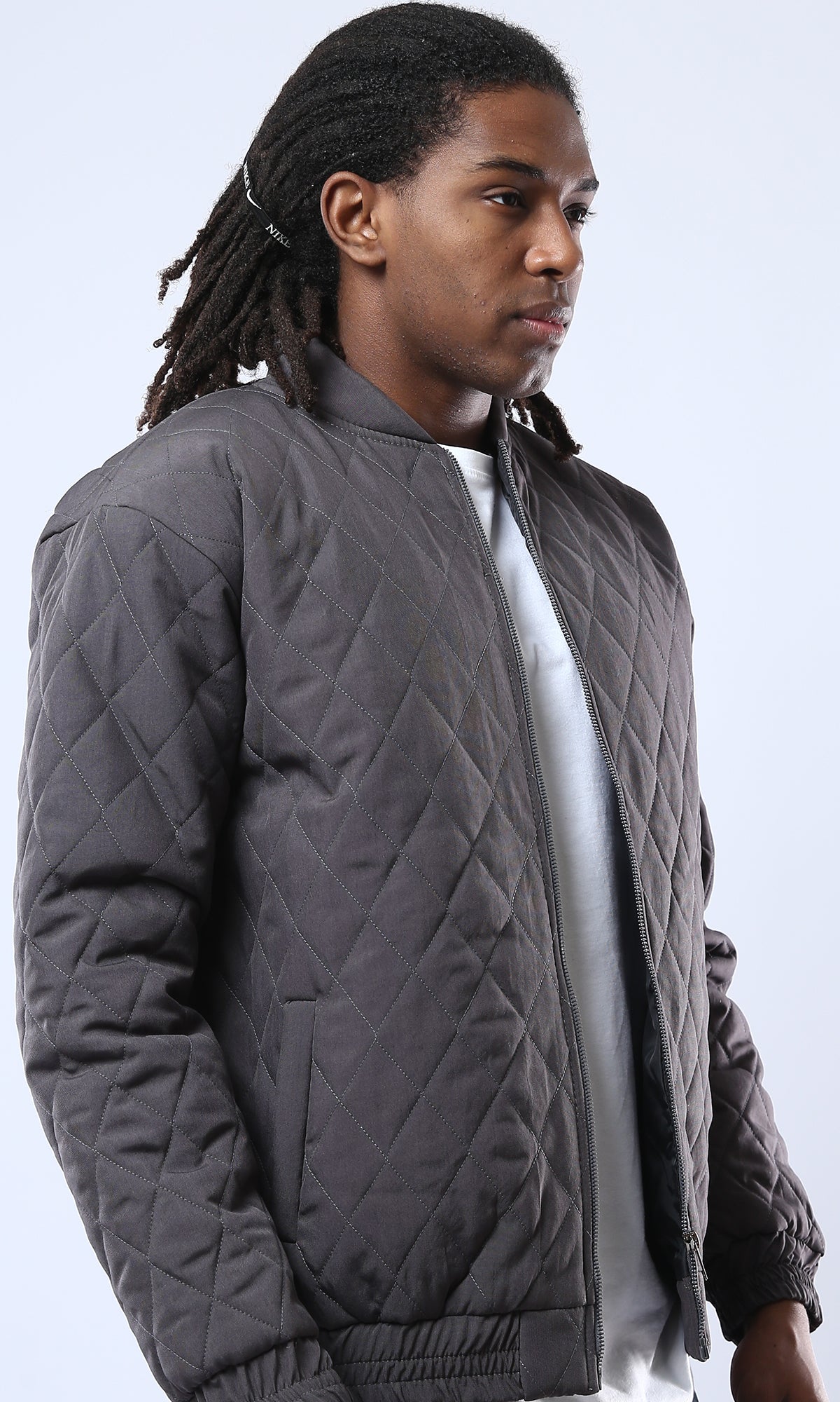 O175350 Dark Grey Quilted Jacket With Elastic Hem