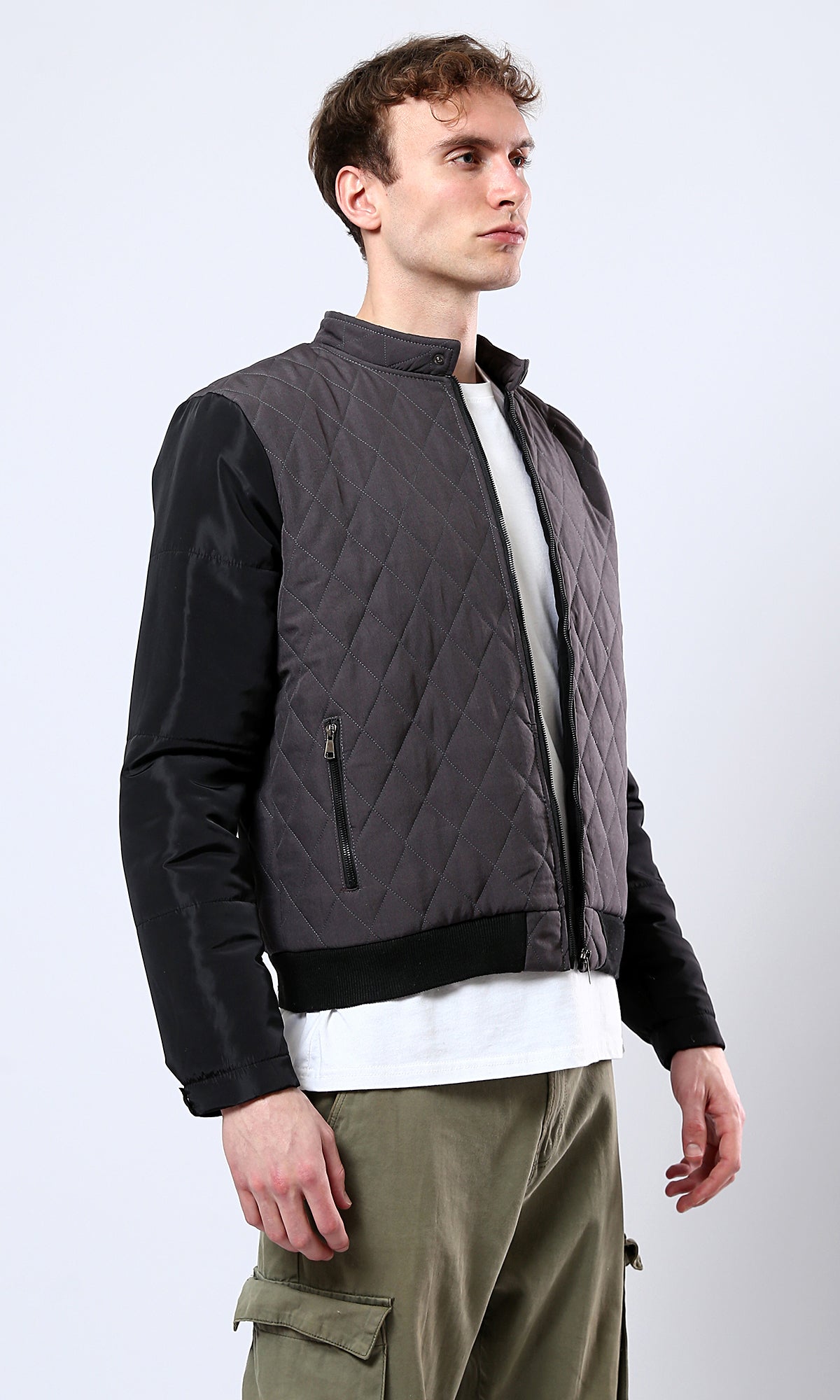 O175898 Bi-Tone Dark Grey & Black Zipped Jacket