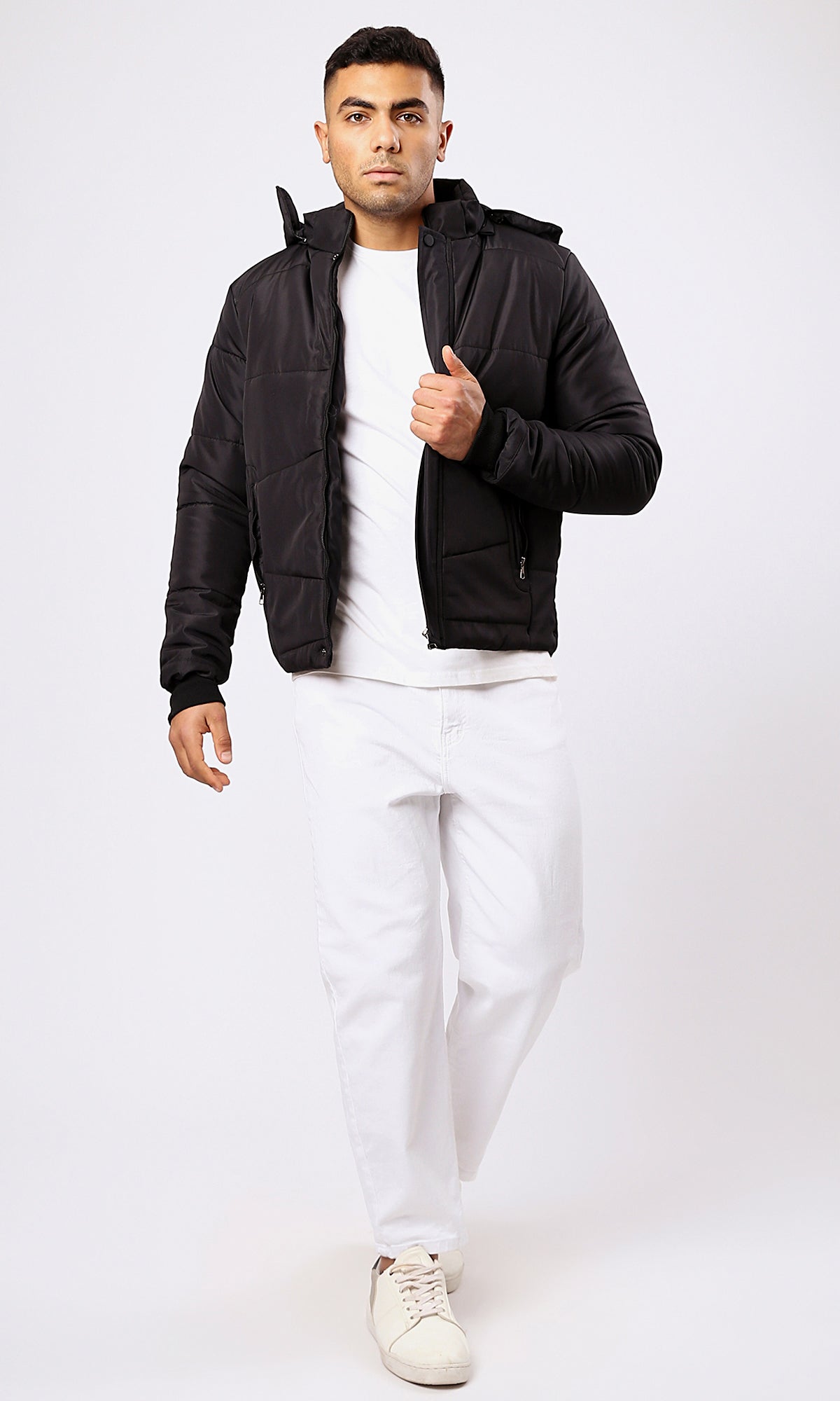 O181762 Black Puffer Jacket With Side Zipped Jacket