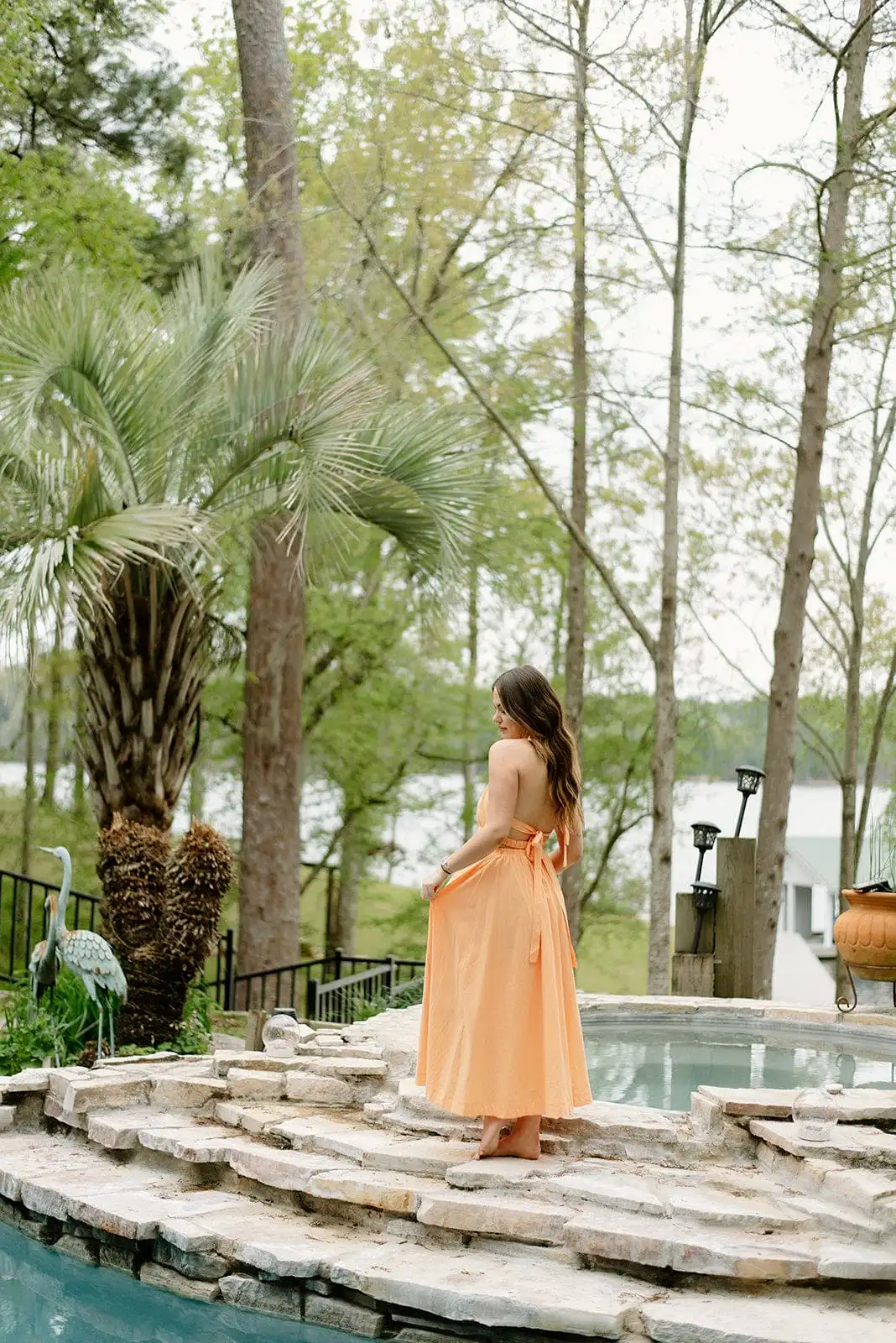 Orange Halter Midi Dress