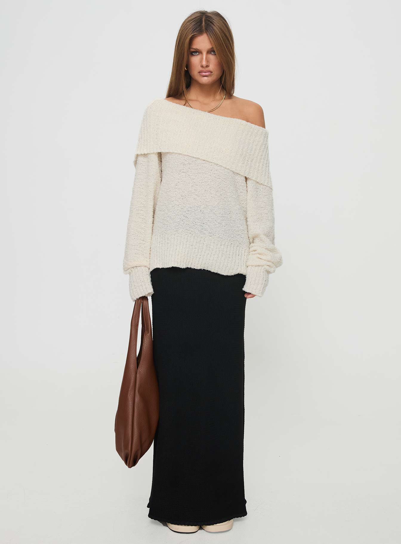 Parkley Boucle Off The Shoulder Sweater Cream