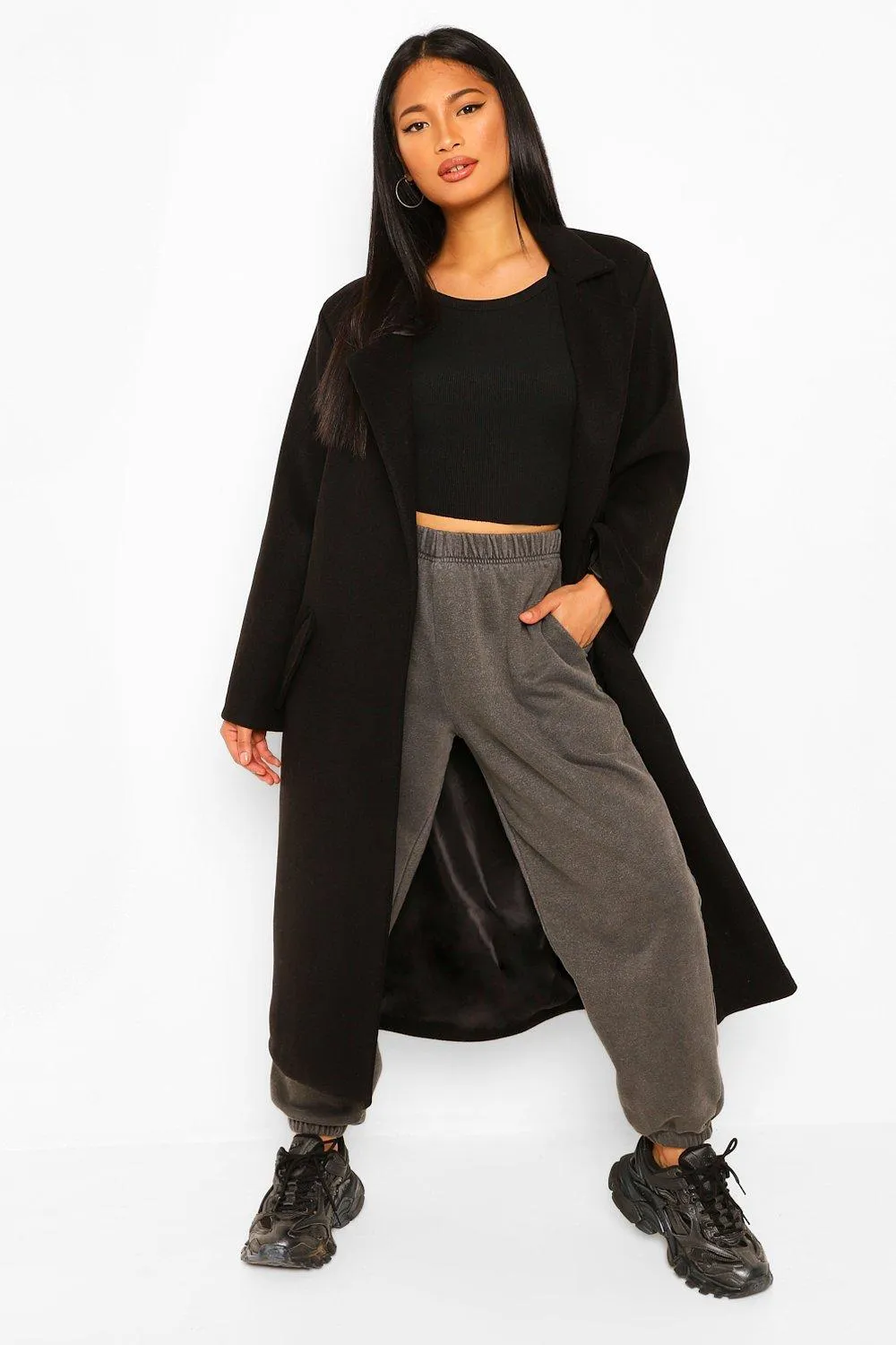 Petite Belted Wool Look Maxi Coat