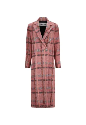 'PINK BOUCLE' MIDI LENGTH DOUBLE BREASTED COAT