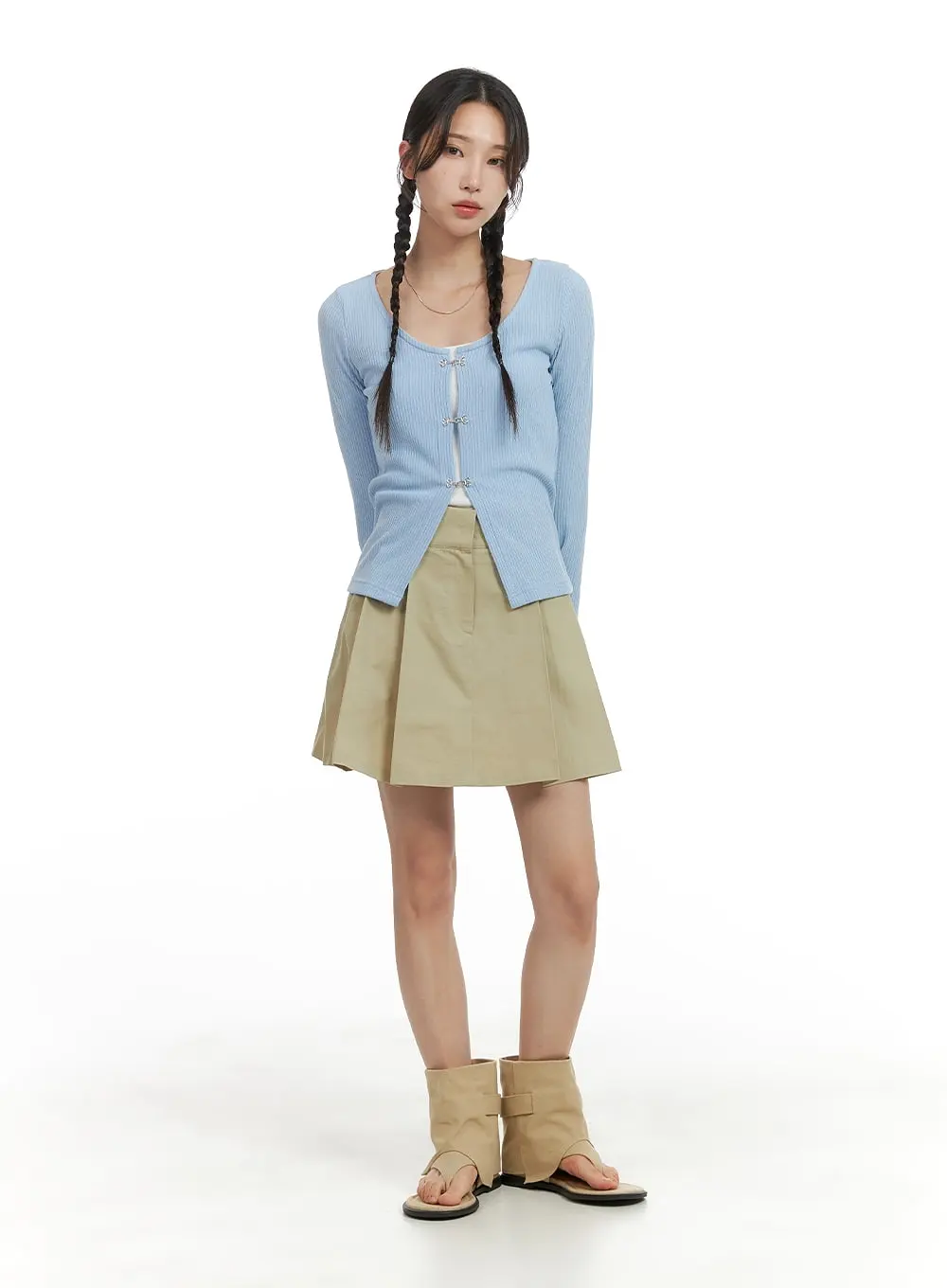 Pleated Cotton Mini Skirt CM427