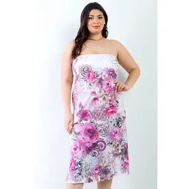 Plus Pink Flower Print Sleeveless Midi Dress