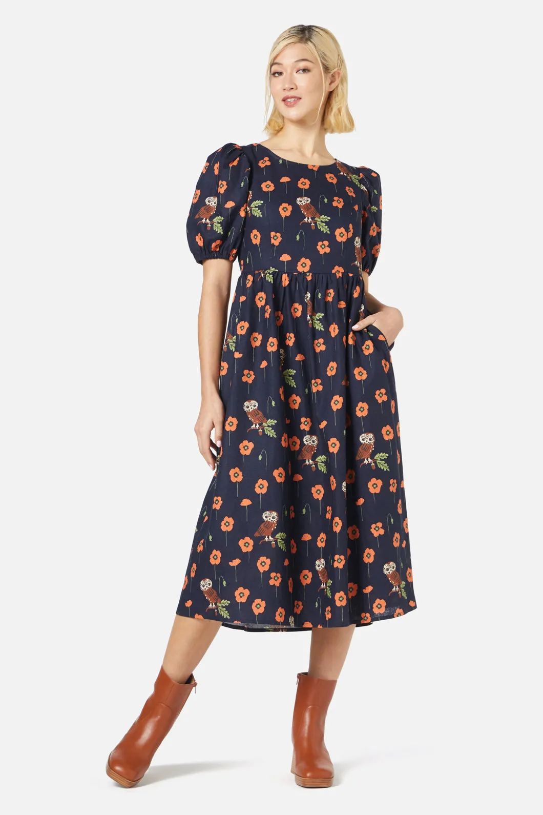 Poppy Owl Midi Dress