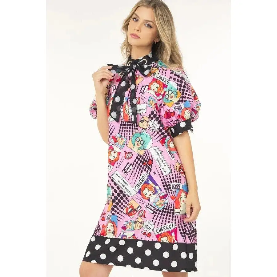 Print Midi Dress With Polka Dot Finish