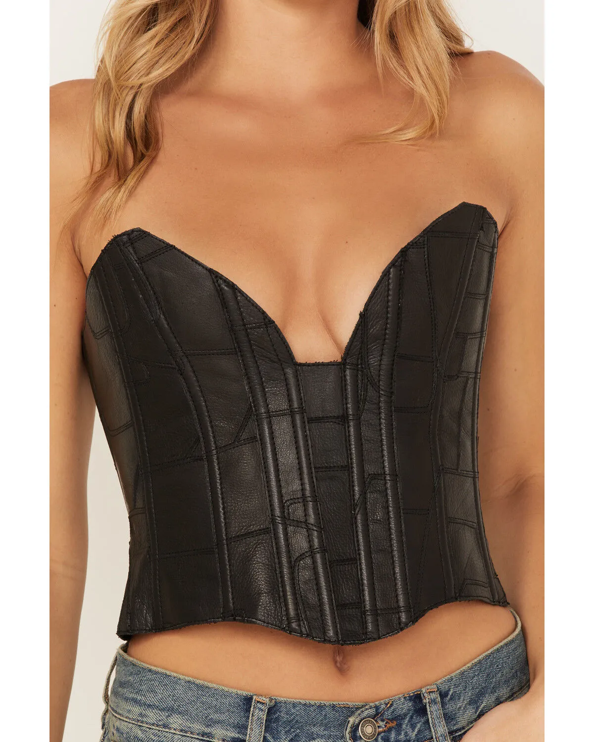 Product Name:  Understated Leather Women's Vixen Boned Leather Patched Corset