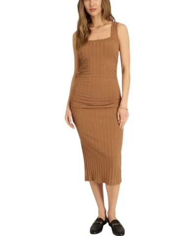 Project Social T Montara Square Neck Rib Midi Dress In Saddle