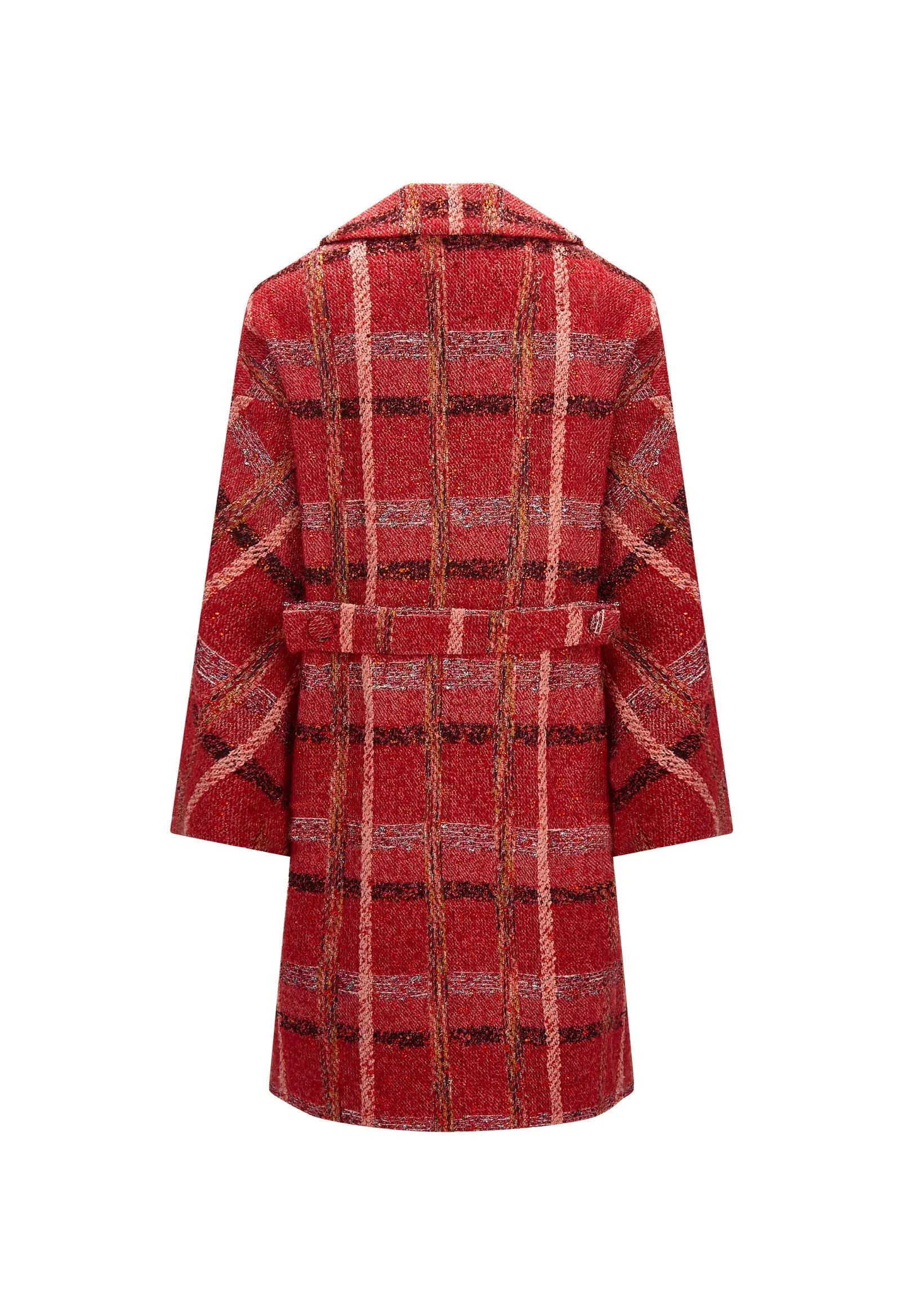 'RED BOUCLE HEAVY STARDUST' L/S PATCH POCKET COAT W/ CRYSTALS