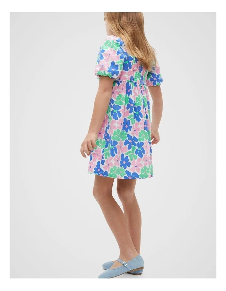 Retro Floral Dress in Pine Lime