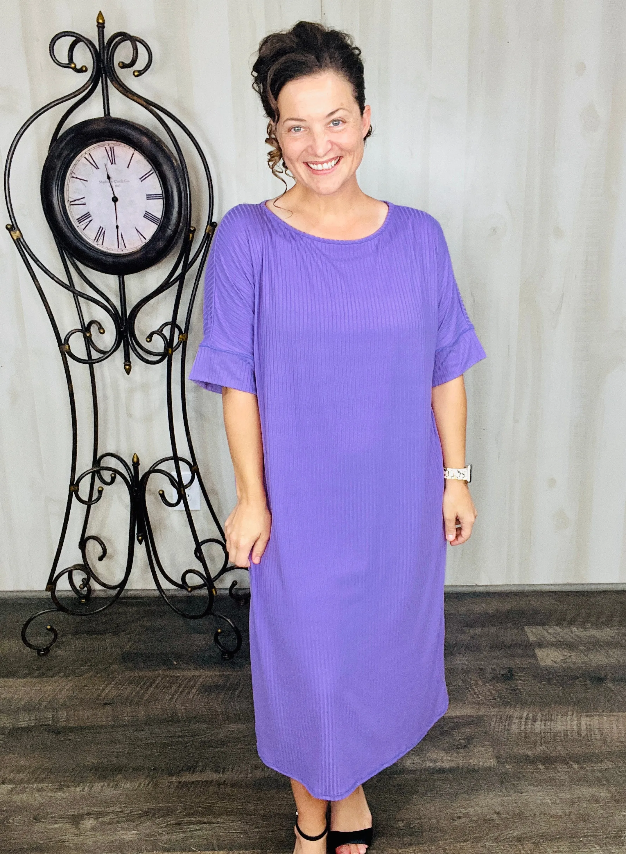 Ribbed T-Shirt Dress-Purple