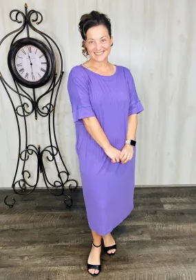 Ribbed T-Shirt Dress-Purple